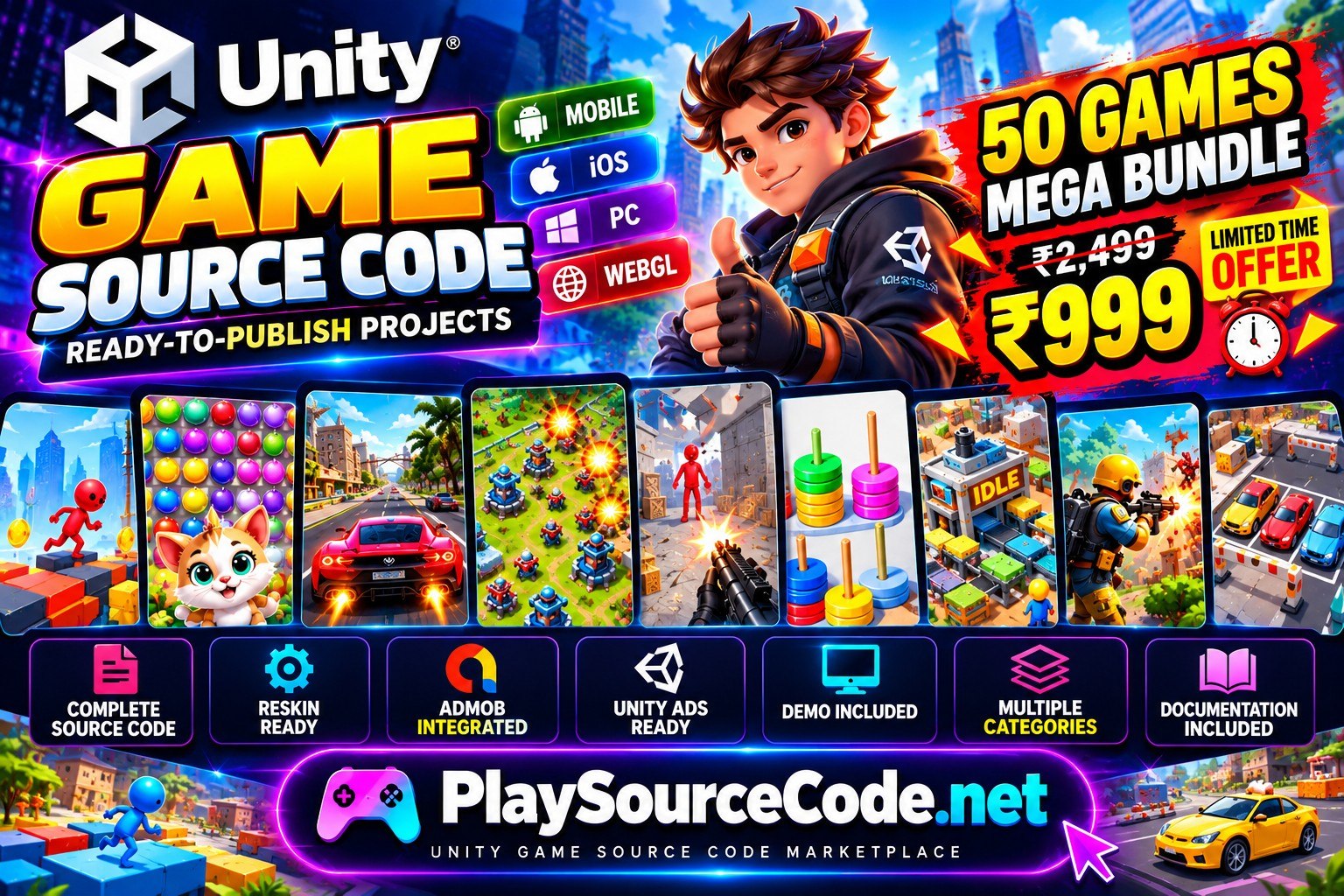 50 Games Mega Bundle – Unity Source Code | PlaySourceCode.net