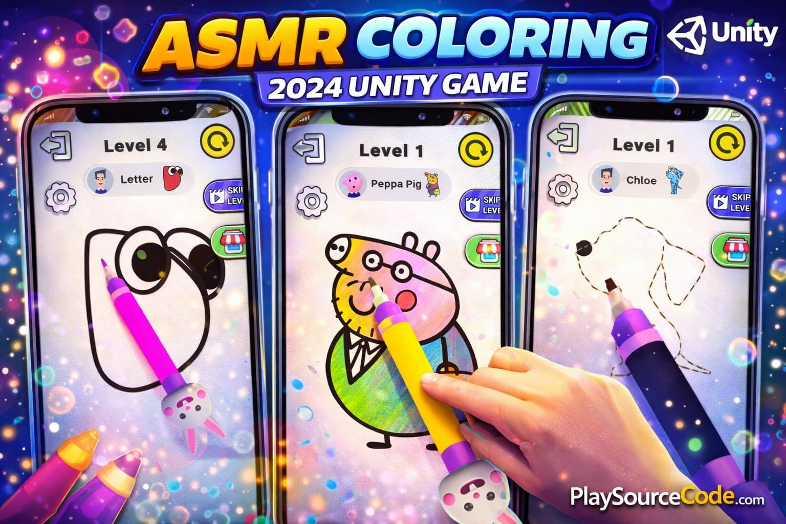 ASMR Coloring Unity game with drawing and coloring pages gameplay