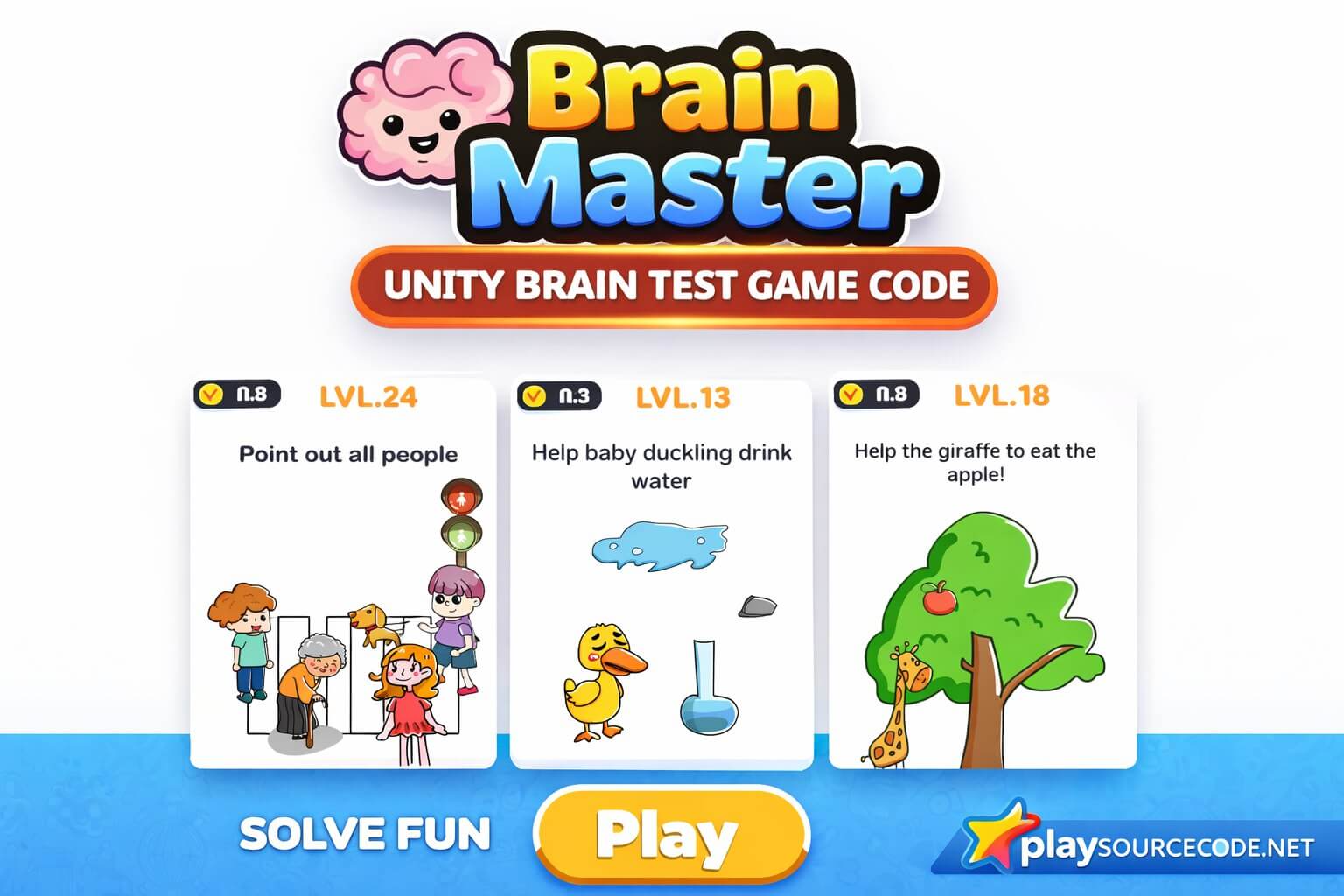 Brain Master Unity Code | PlaySourceCode.net Brain Master Unity Code gameplay showing a tricky puzzle with unexpected solution