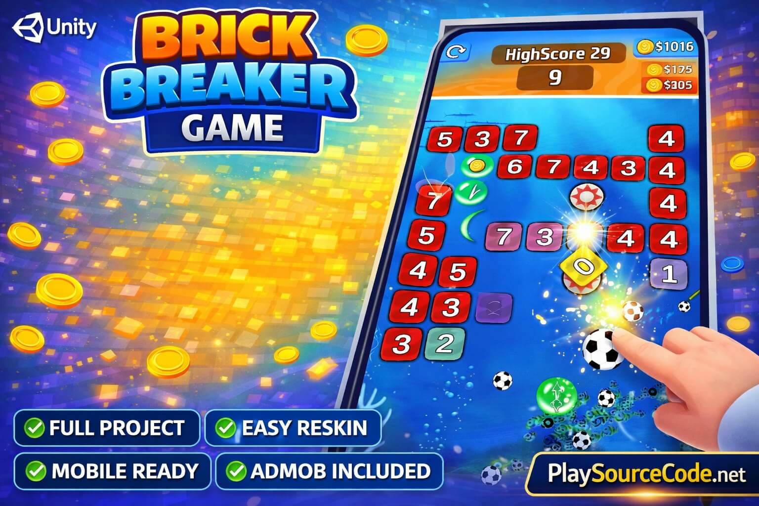 Brick Breaker Unity game with classic arcade gameplay