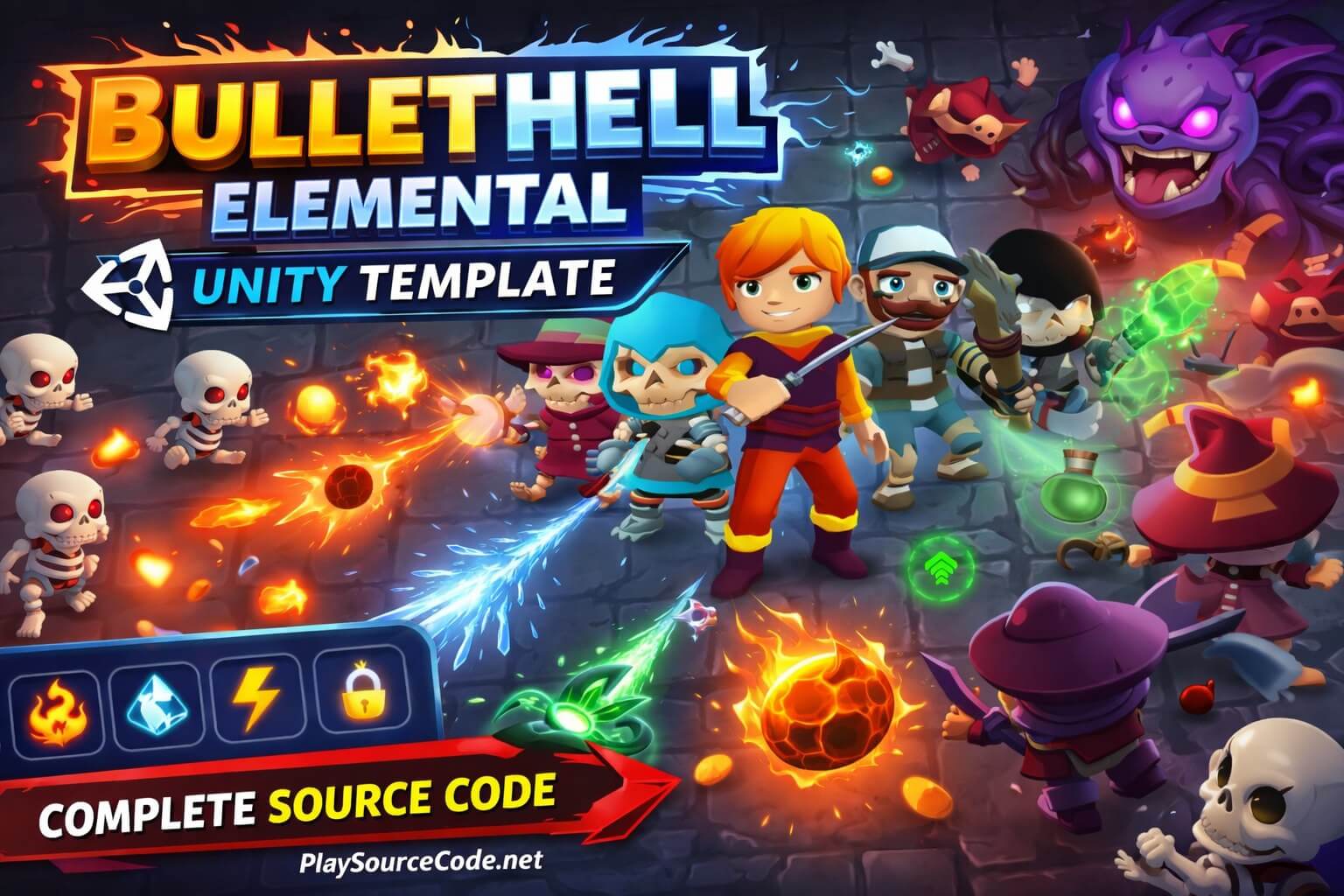 Bullet Hell Elemental Unity game with roguelike survival gameplay