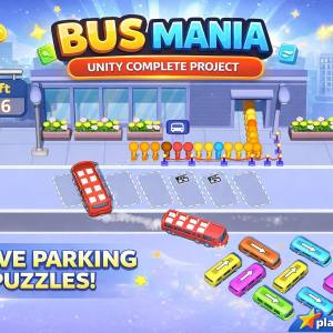 Bus Mania Jam Unity Game Gameplay showing colored buses and passengers