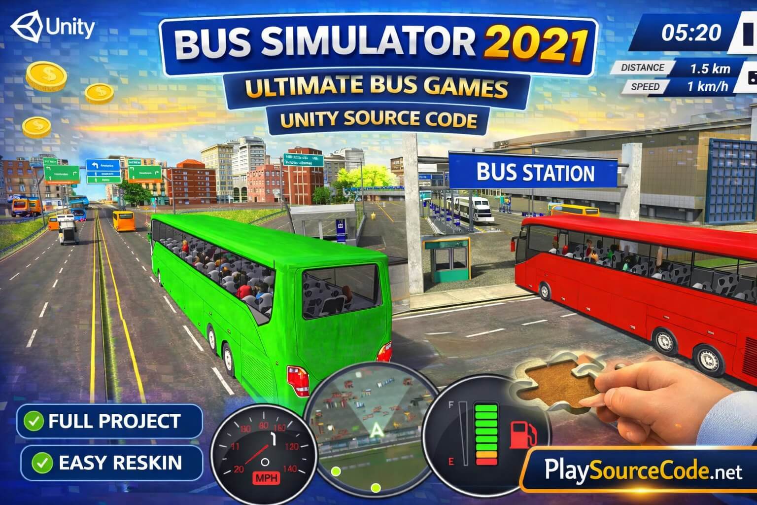 Bus Simulator Unity game with open world driving gameplay