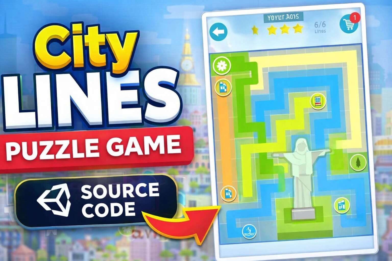 City Lines Puzzle Unity game with connect dots gameplay and city unlock system