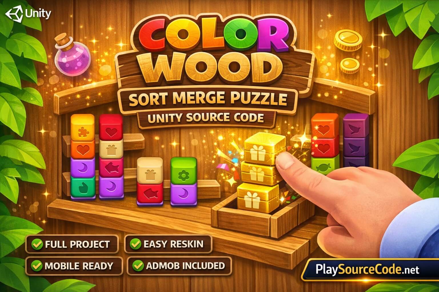 Color Wood Sort Merge Puzzle Unity Source Code | PlaySourceCode.net Color Wood Sort Unity puzzle game with block sorting
