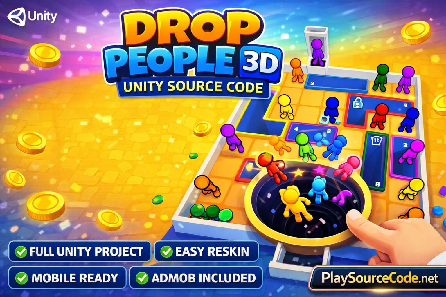 Drop People 3D Hole Puzzle Game Unity Source Code | PlaySourceCode.net Drop People 3D Unity hole puzzle game with color matching