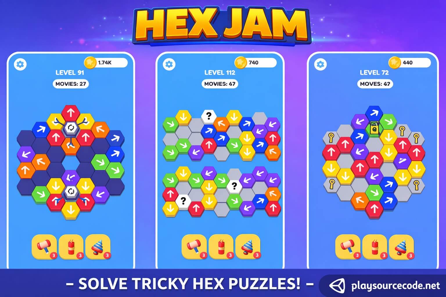 Hex Jam Unity puzzle game with hex grid gameplay