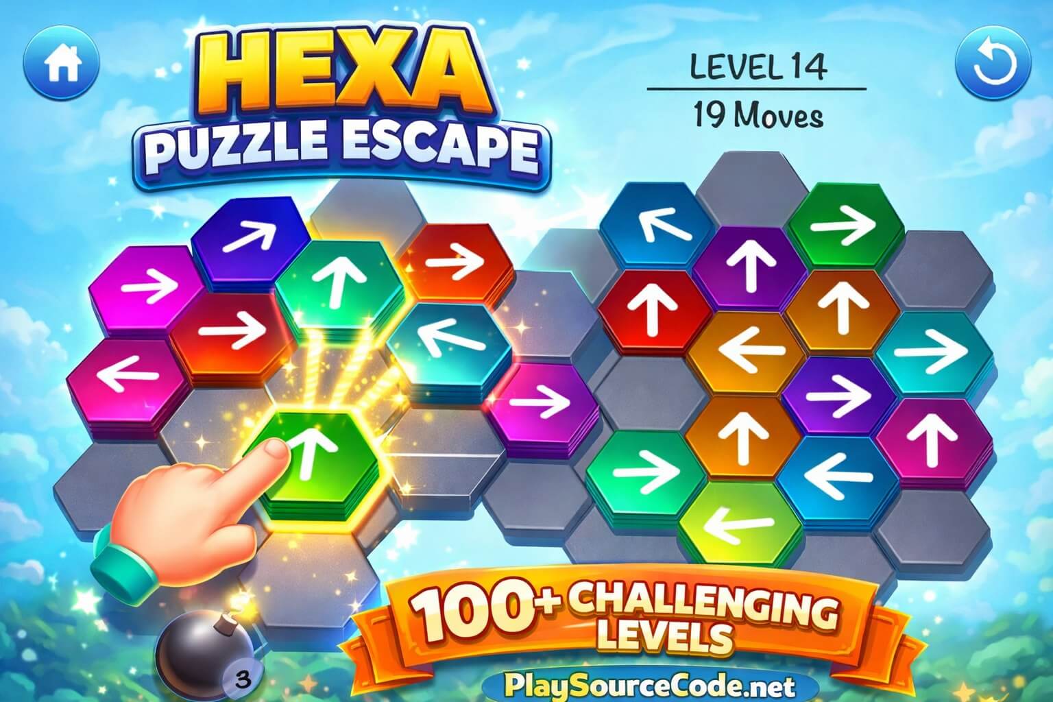 Hexa Puzzle Escape Unity game with hex grid puzzle gameplay and tile connections