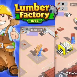 Lumber Factory Idle Unity Project Gameplay showing 3D factory and wood processing