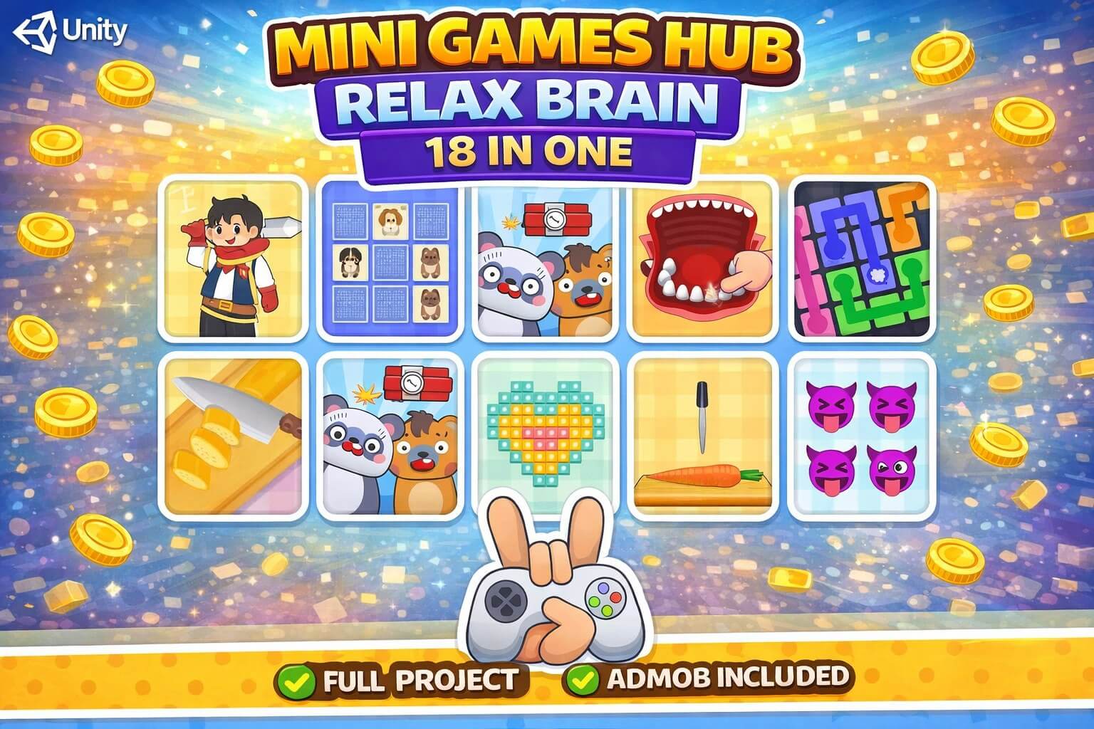 Mini Games Hub Unity game with 18 mini games collection