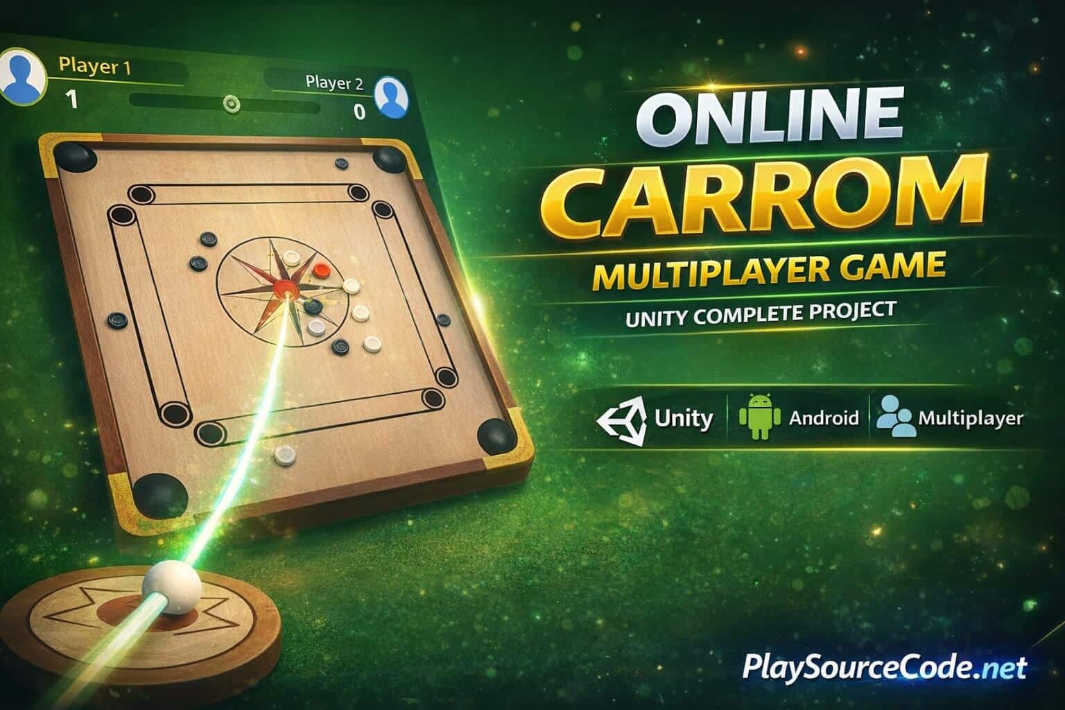 Multiplayer Carrom Unity game with real-time board gameplay