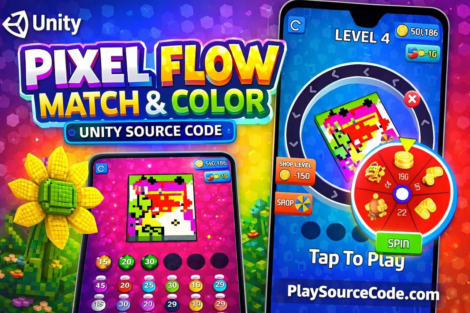 Pixel Flow Match Unity game with color matching puzzle gameplay