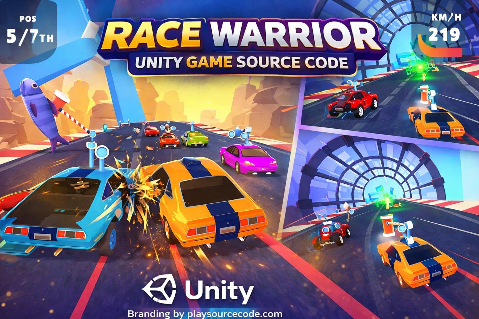 Race Warrior Unity combat racing game with cars and weapons