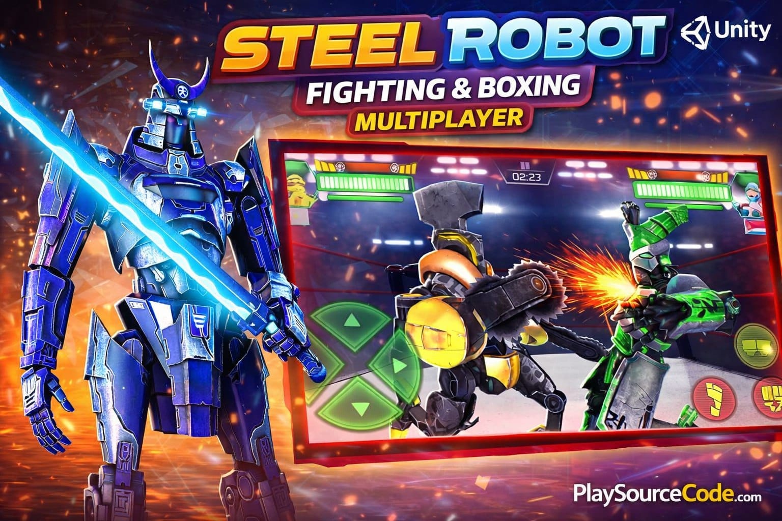 Steel Robot Fighting & Boxing Multiplayer Unity Project Steel Robot Fighting Unity game with multiplayer boxing and robot combat