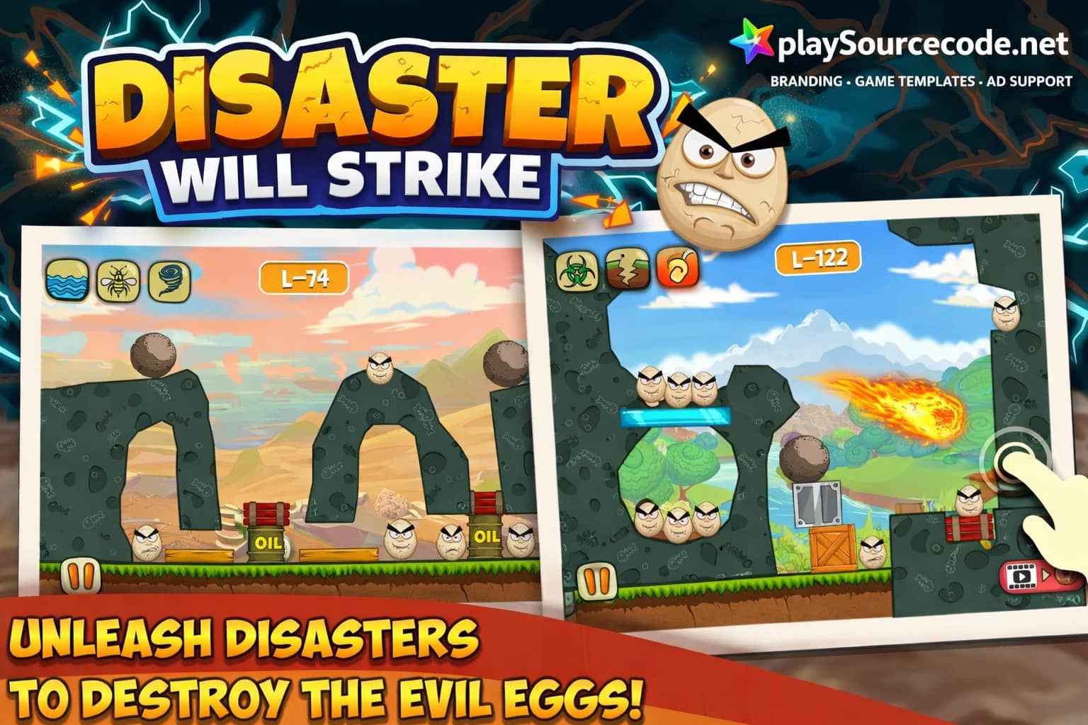 Disaster Will Strike Unity Puzzle Game Template Disaster Will Strike Unity game physics puzzle with destruction and natural disaster gameplay