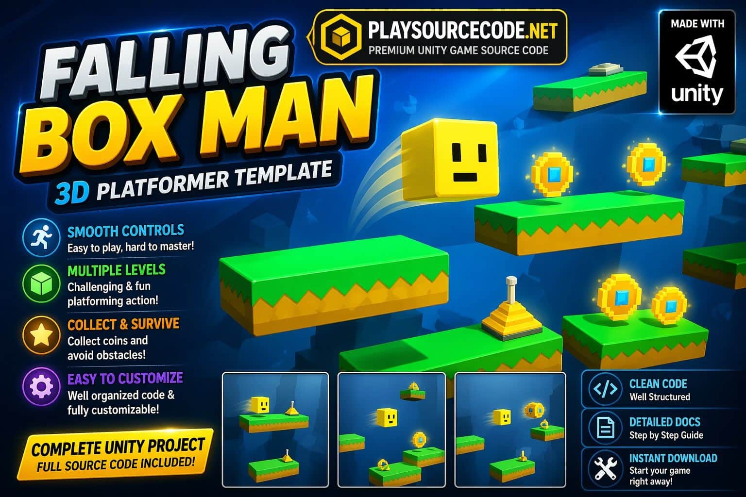 Falling Box Man Unity game
