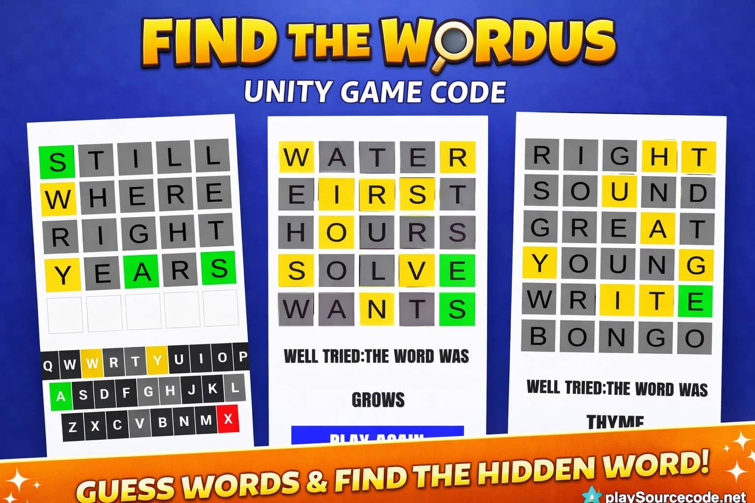 word puzzle unity game guessing letters with clue based gameplay. Find The Wordus
