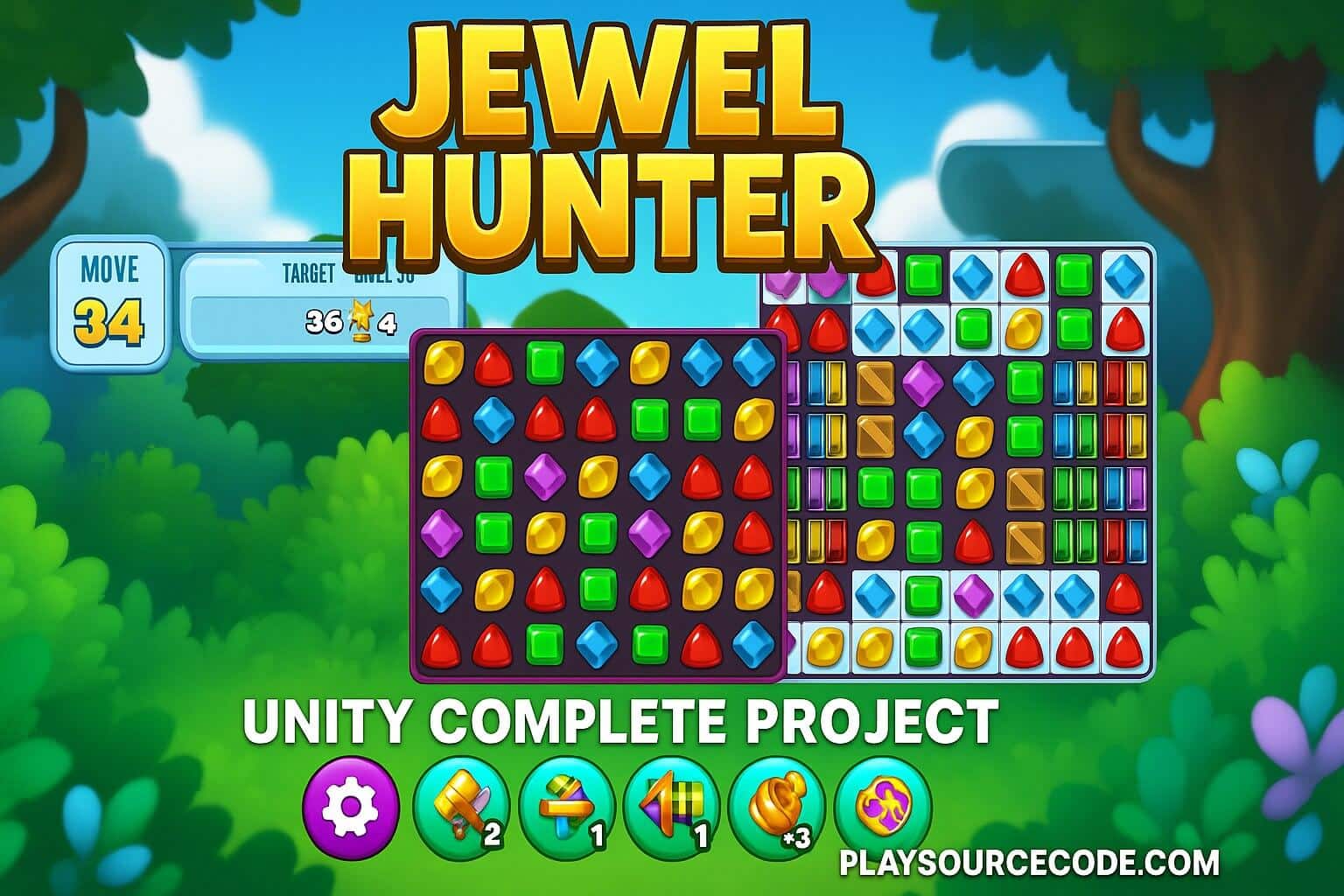 Jewel Hunter Unity Complete Project 2000 Levels Gameplay and UI