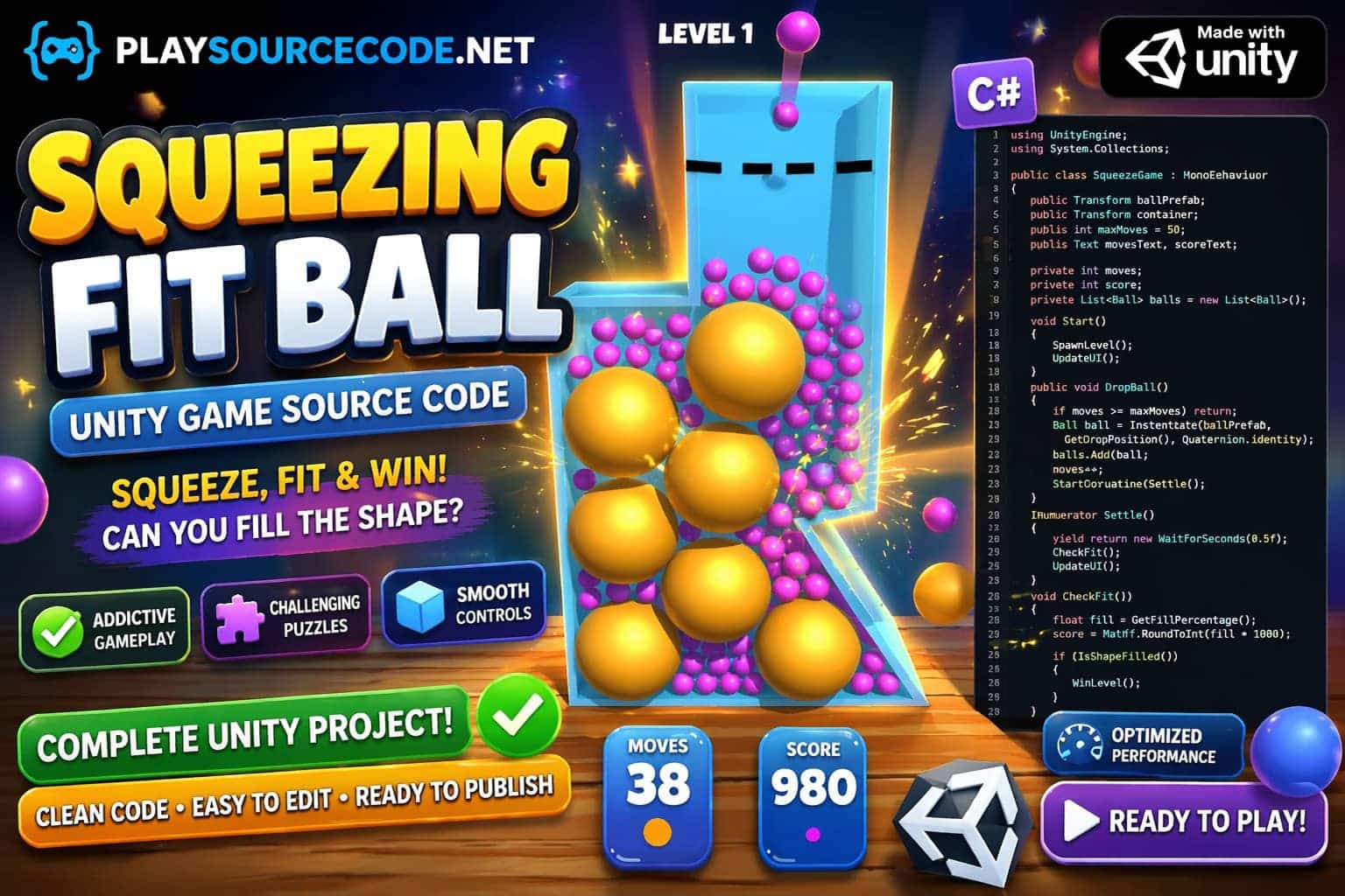 fit ball unity game squeezing into shapes puzzle gameplay