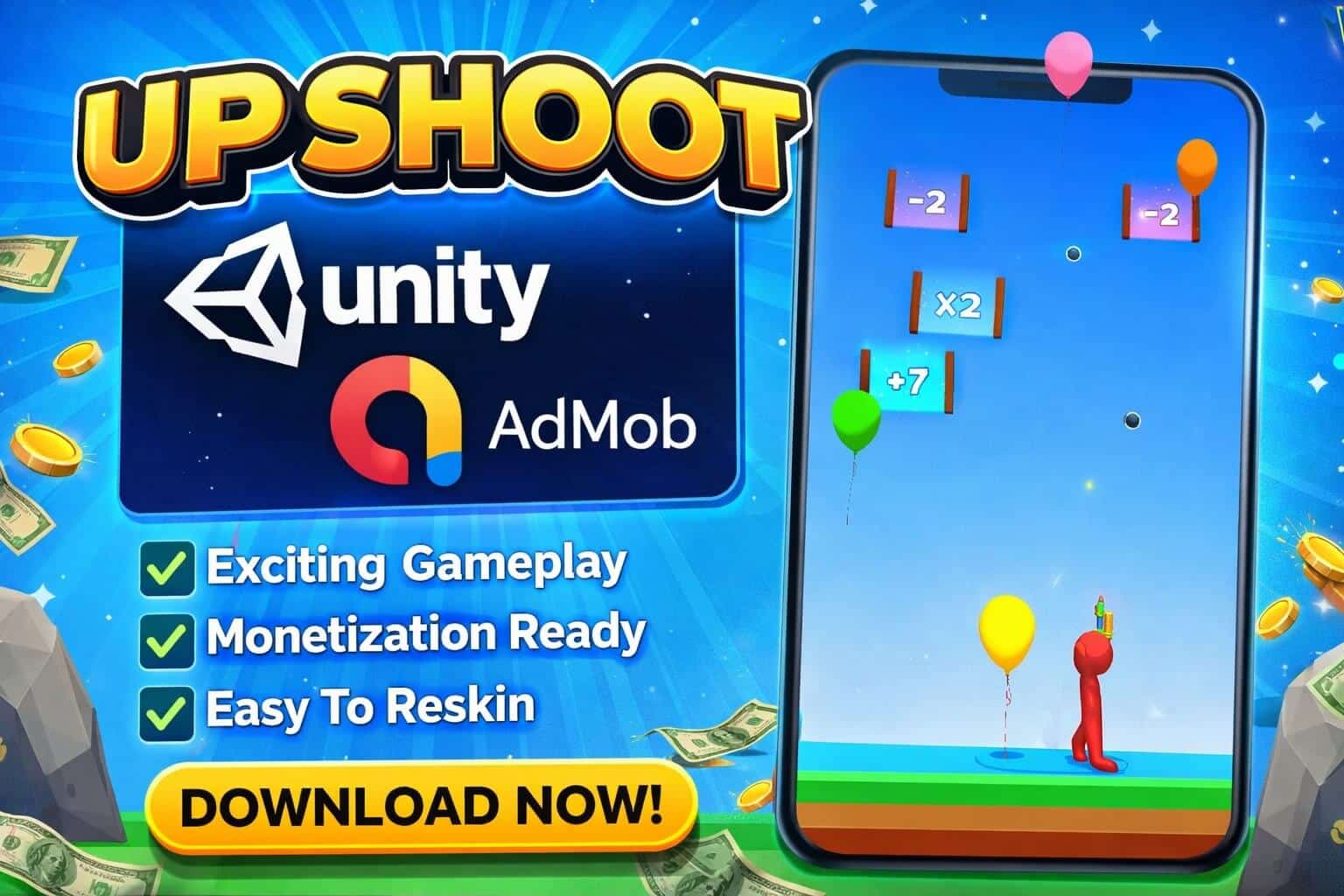 Up Shoot - Unity - Admob | PlaySourceCode.net Up Shoot Unity hyper casual game
