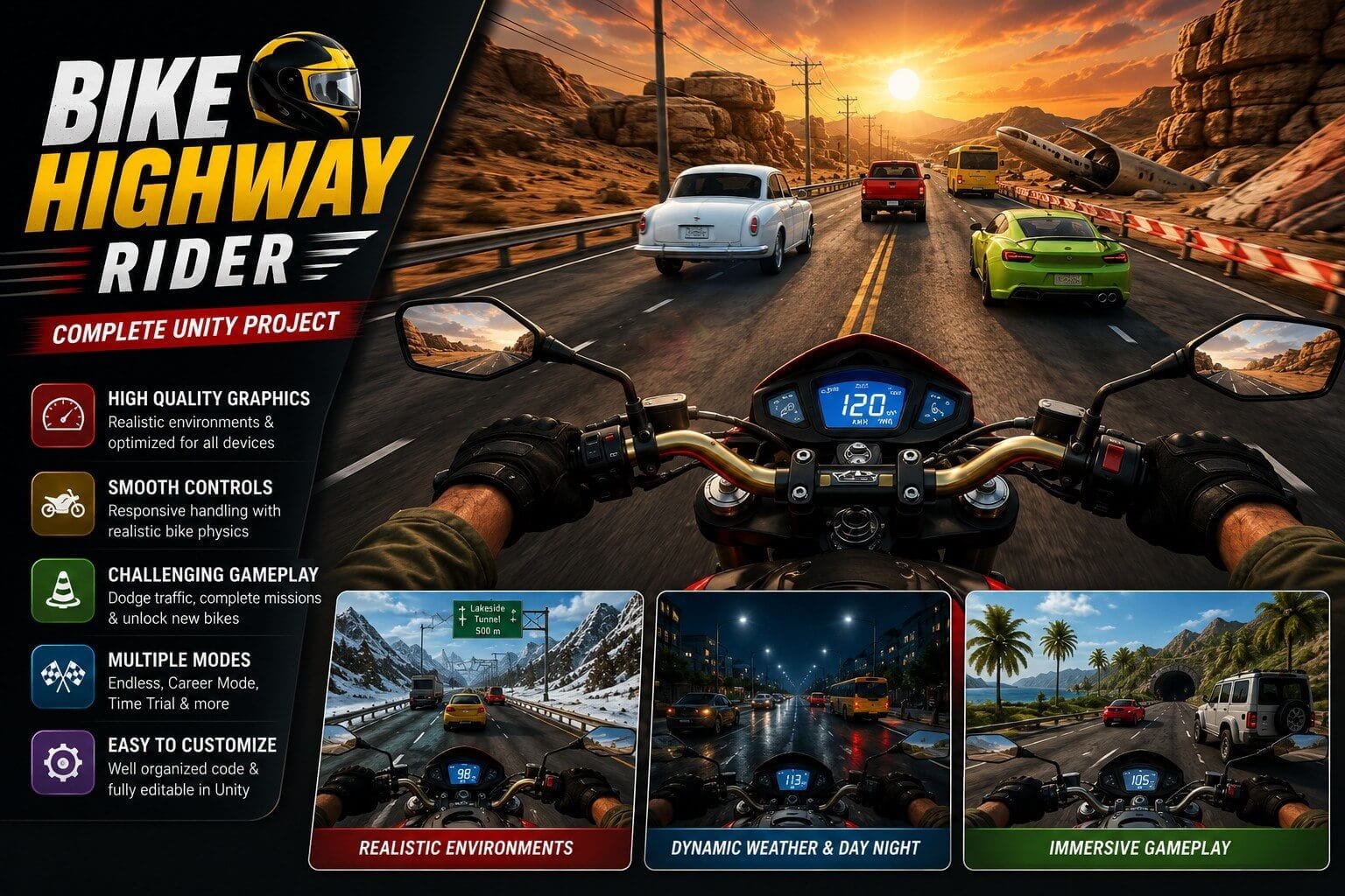 Bike Highway Rider Unity Project | PlaySourceCode.net Bike Highway Rider Unity Project