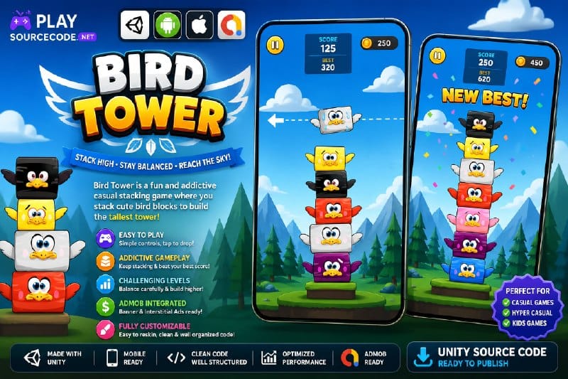 Bird Tower Unity Casual Game With Admob
