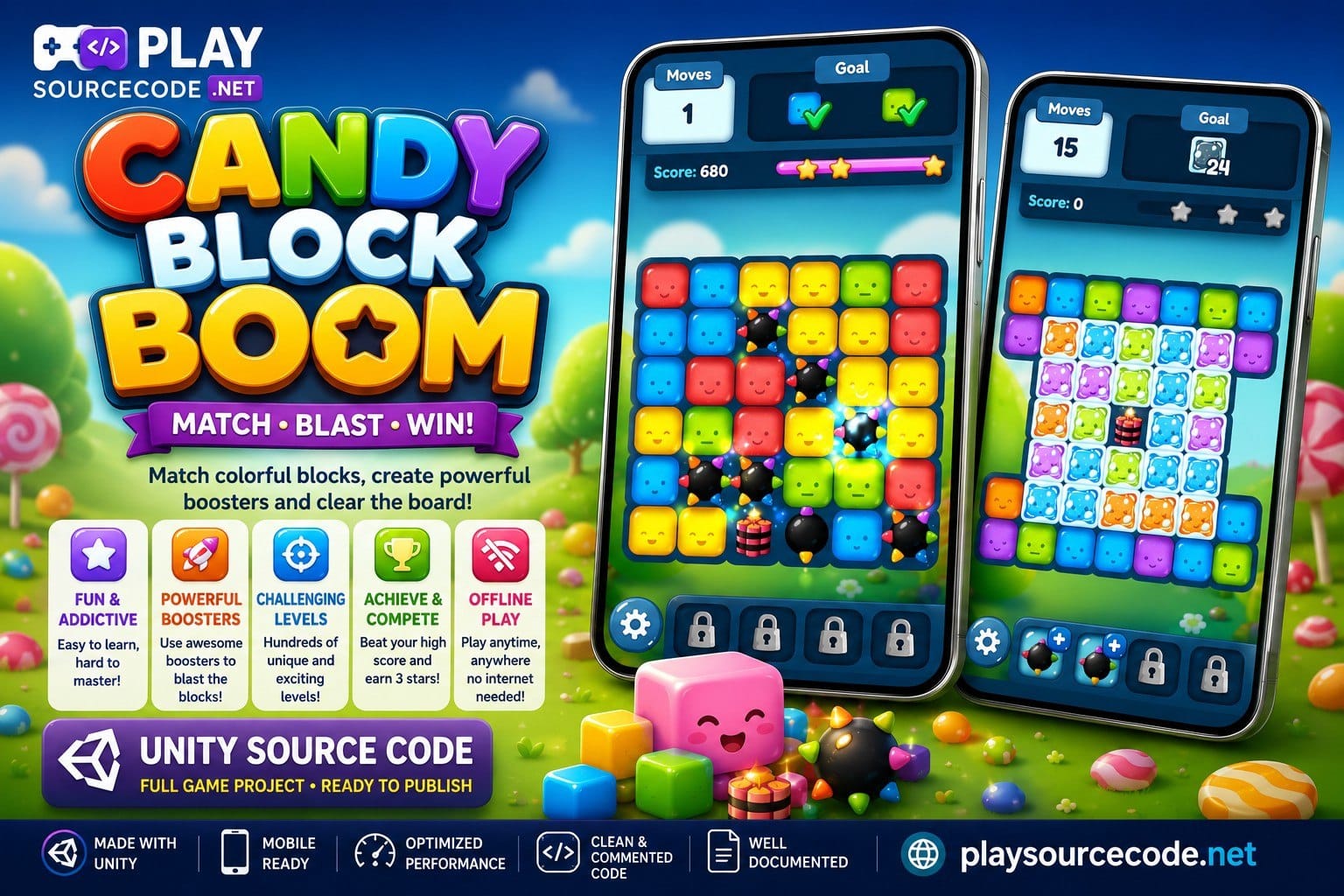 Candy Block Boom Game - Match Unity Source code