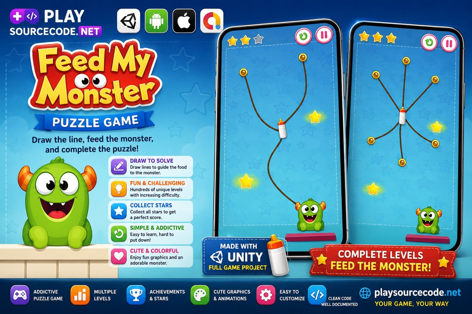 Feed My Monster Puzzle Game Unity Game Project