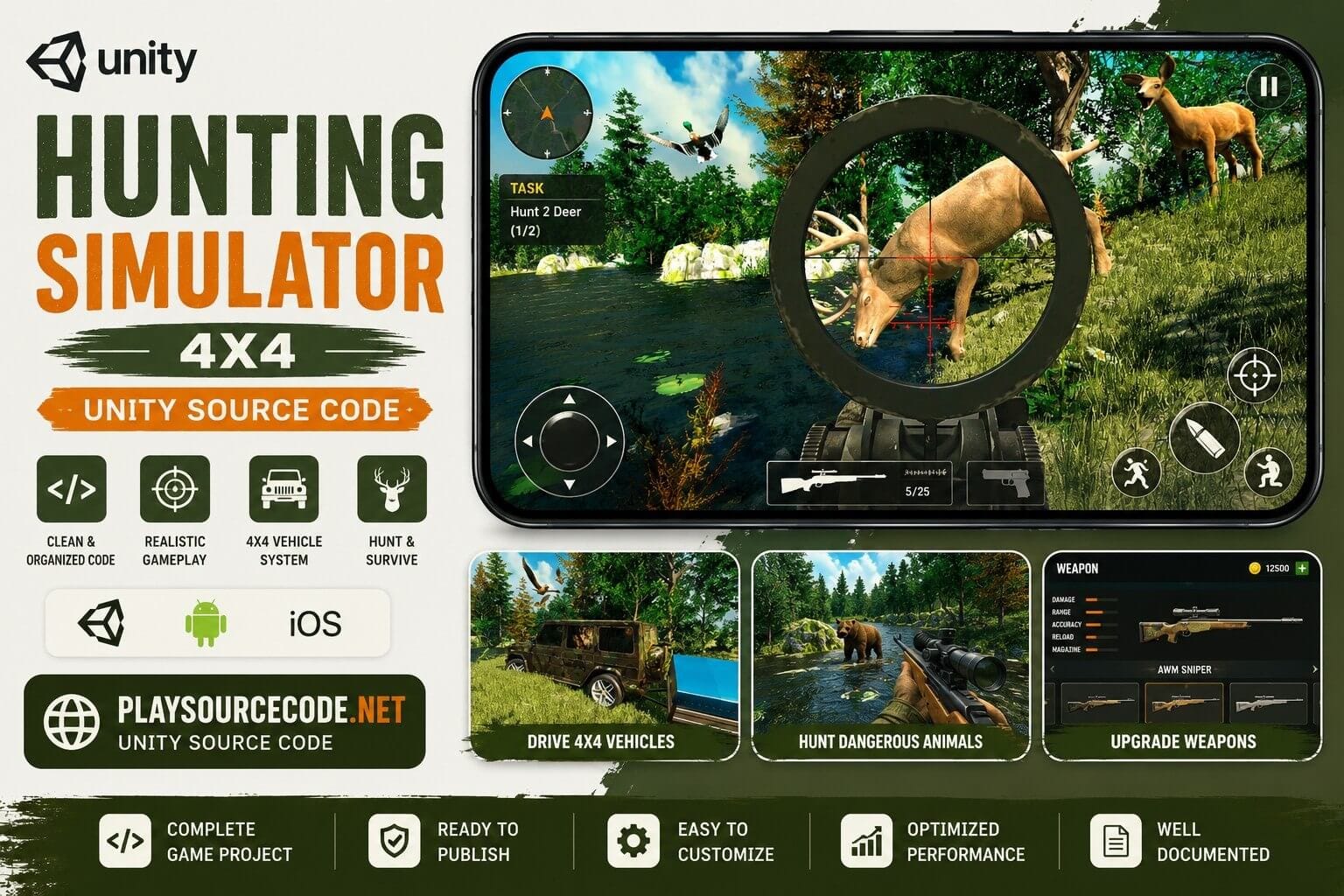 Hunting Simulator 4x4 Unity Source Code – Open World Hunting Survival Game | playsourcecode.net