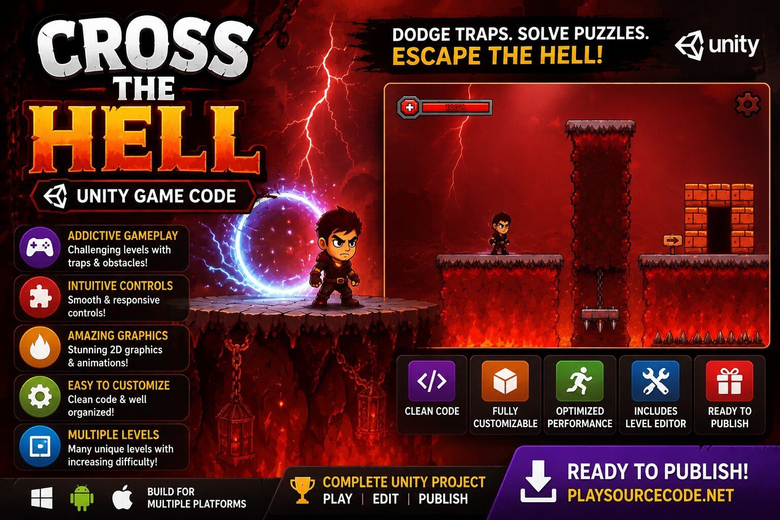 Cross The Hell Master Unity Game Code