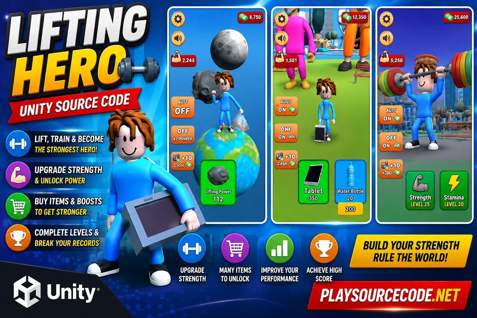 Lifting Hero 3D Game Unity Source Code