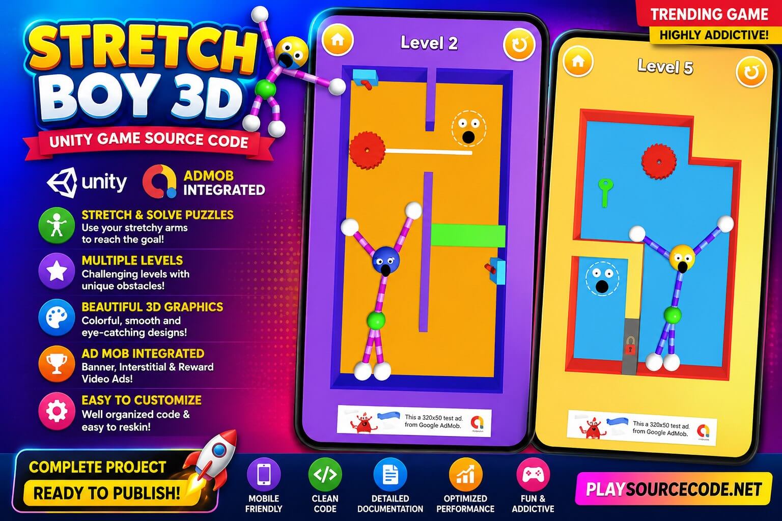 Stretch Guy 3D Unity Game Source Code
