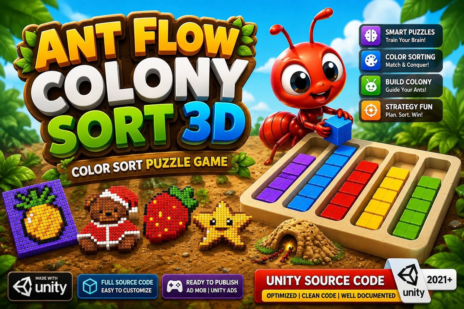 Ant Flow Colony Sort 3D - Unity Source Code Ant Flow Colony Sort 3D - Unity Source Code