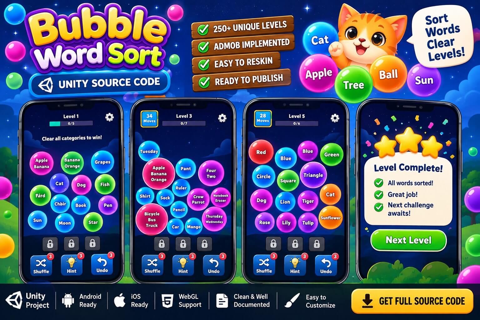 Bubble Word Sort - Unity Source Code
