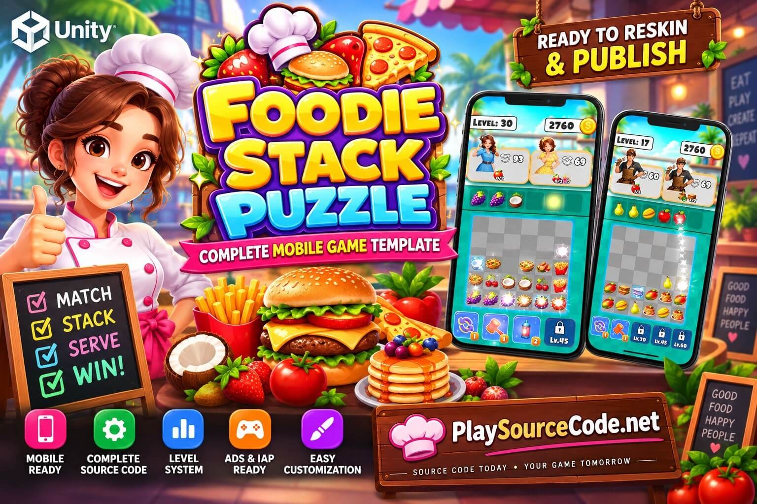 Foodie Stack Puzzle - Complete Mobile Game Template