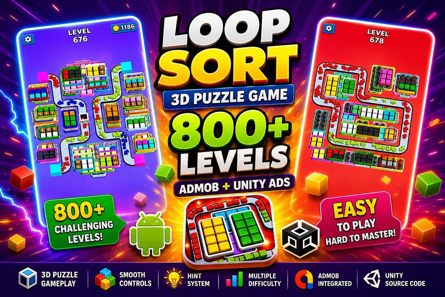 Loop Sort 3D Puzzle 800 Plus level Game Unity Source Code Loop Sort 3D Puzzle 800 Plus level Game Unity Source Code