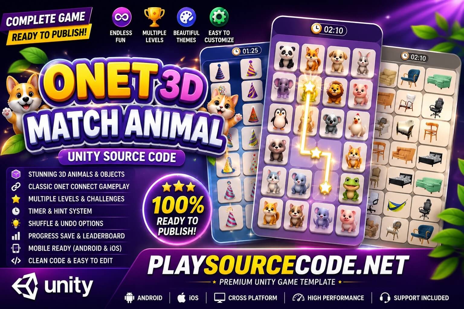 Onet 3D-Match Animal Unity Game