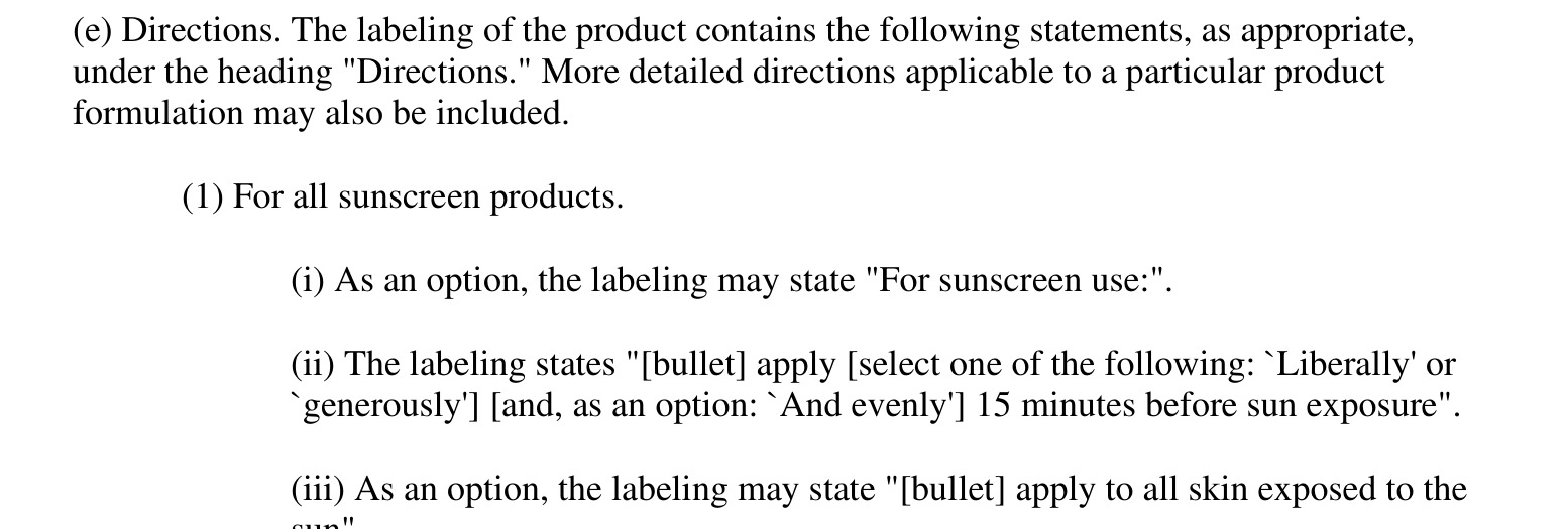 FDA directions emphasizing generous sunscreen application
