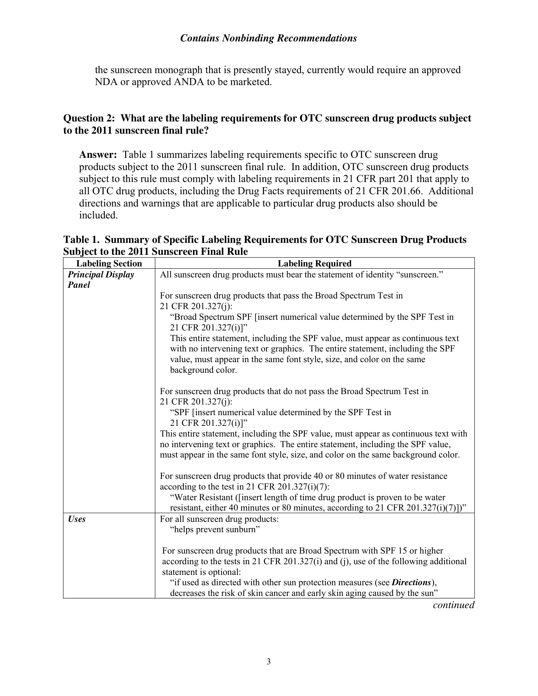 FDA sunscreen labeling page