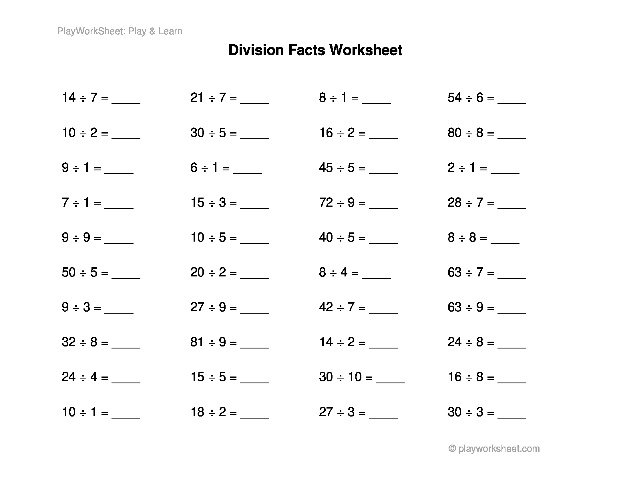 Basic division facts worksheet: strengthening division skills