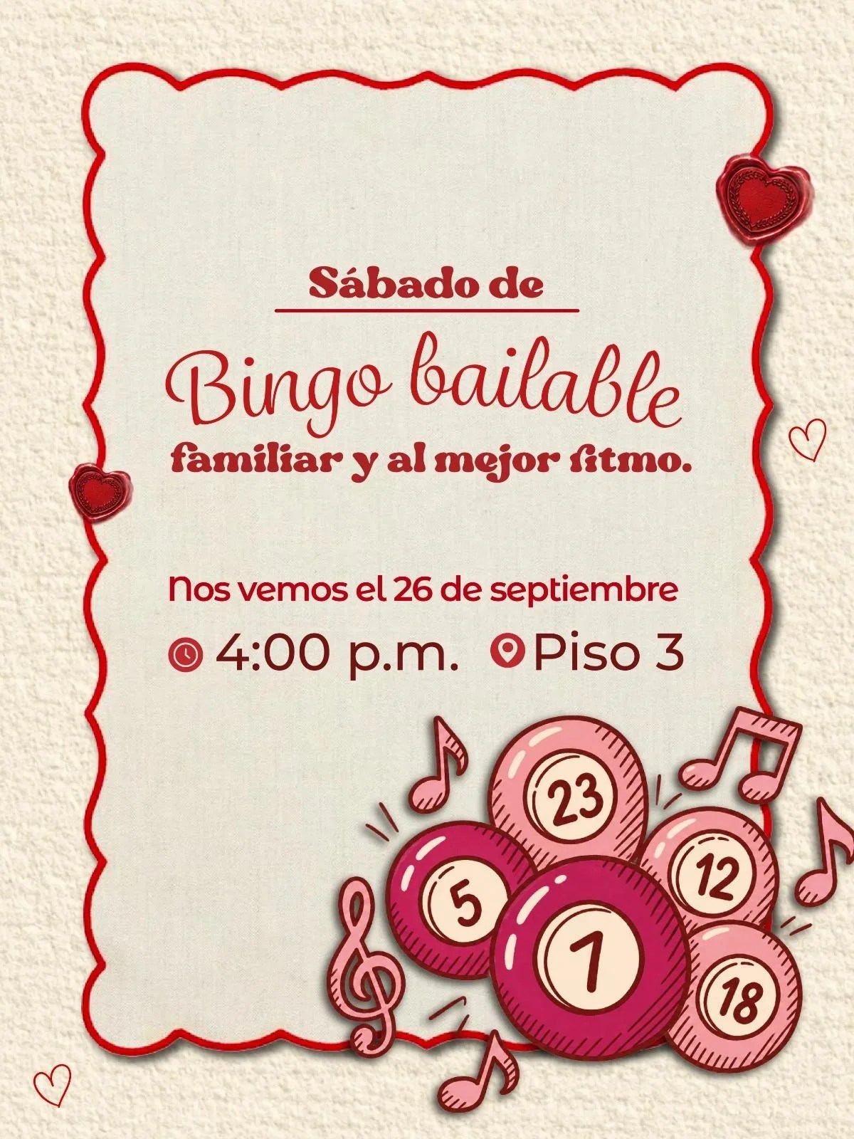 Bingo bailable, sábado 26 de septiembre