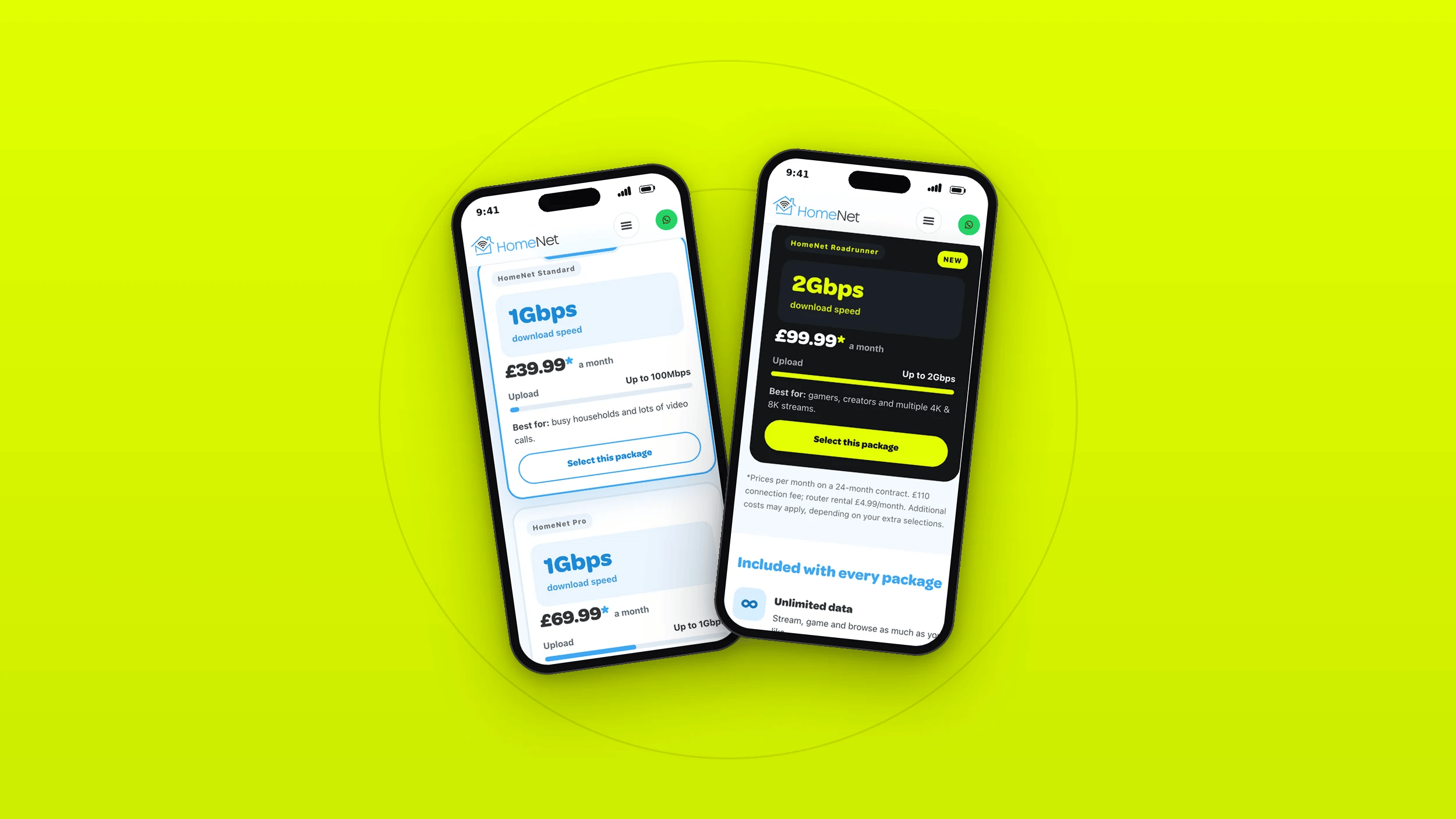 HomeNet Roadrunner package on mobile — website by Paul Le Breton