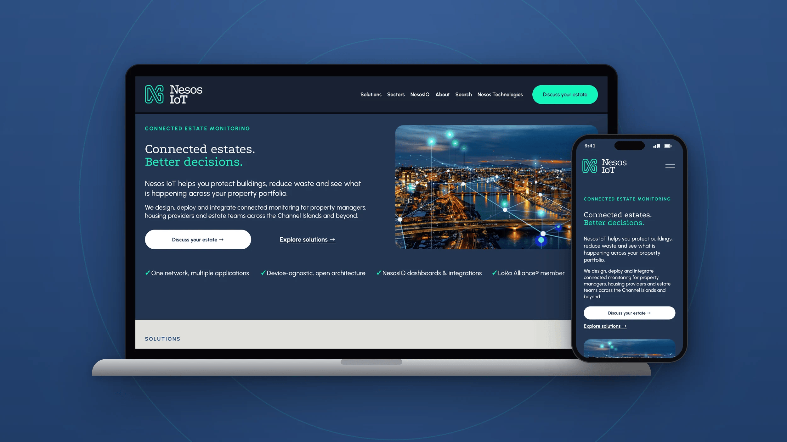 Nesos IoT website on laptop and mobile — by Paul Le Breton