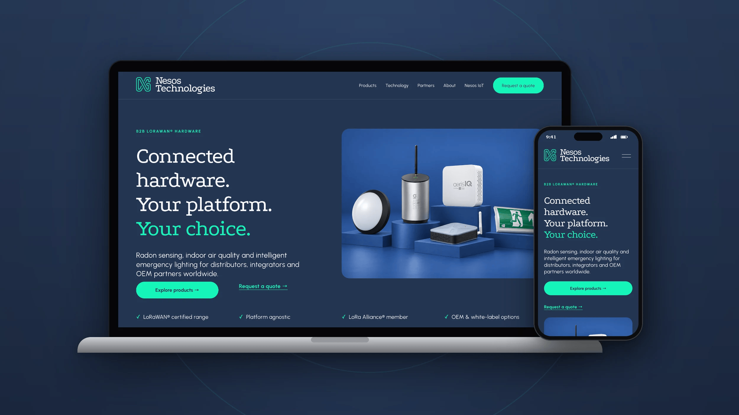 Nesos Technologies website on laptop and mobile — by Paul Le Breton