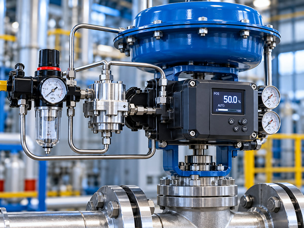 Pneumatic control valve accessories including a valve positioner, filter regulator, volume booster, trip valve and solenoid valve