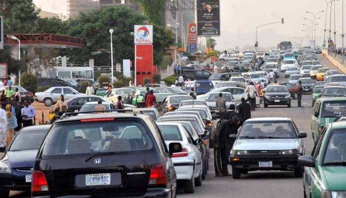 Fuel queue Cars lined up to buy petrol