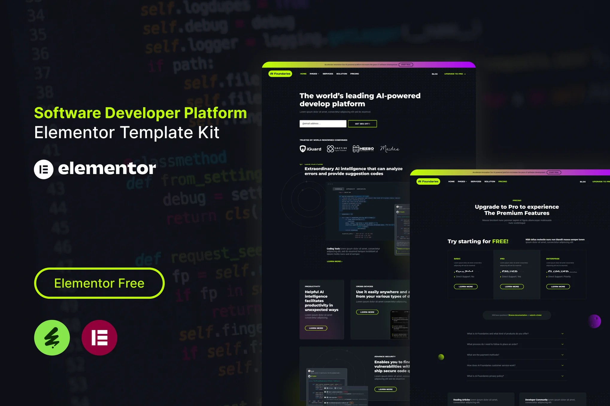 Software Developer Platform Elementor Template Kit