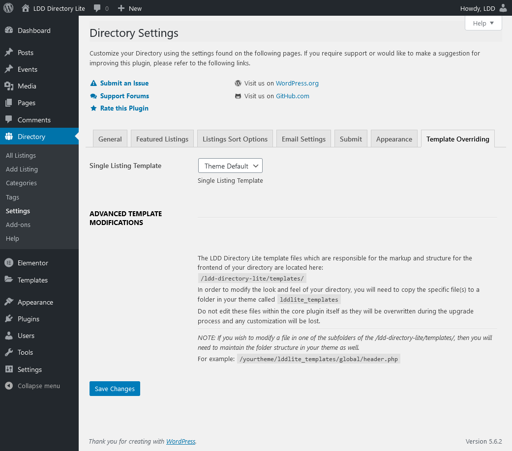 LDD Directory Lite - Template Settigns