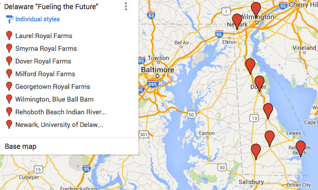 PlugInSites EV Fast Charger Delaware Map