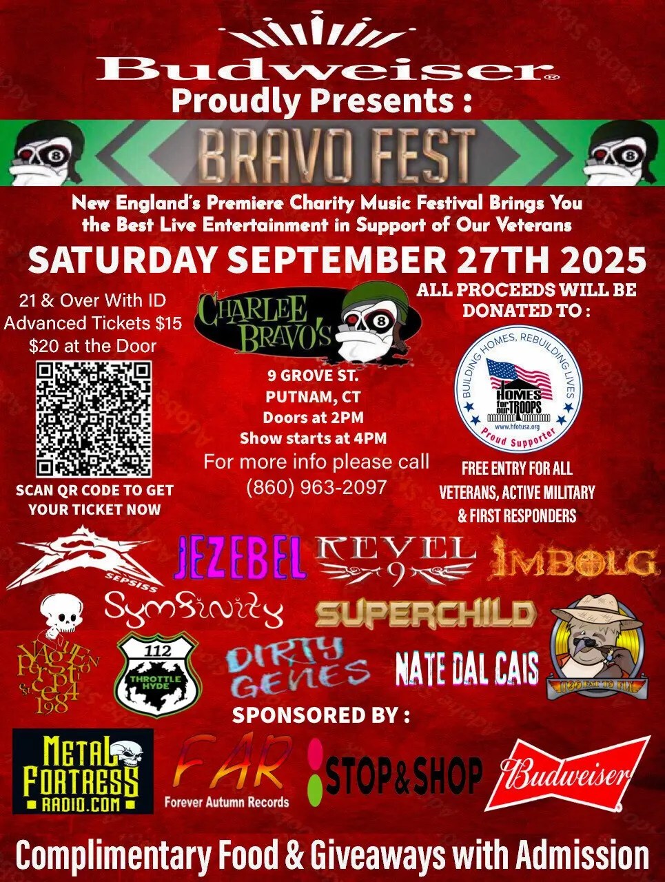 6º Bravofest em Putnam, CT, arrecada fundos para veteranos com música ao vivo.